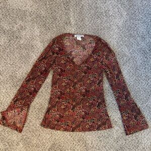 Self Esteem Paisley Floral V-Neck Blouse